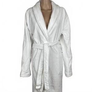 NEW FRETTE unisex velour shawl collar bathrobe in white
